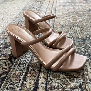 Neutral Tan Strappy Block Heel Sandals